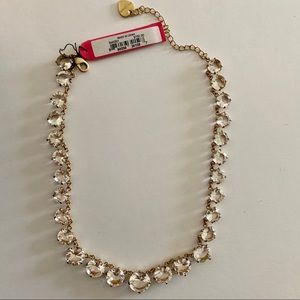 Vintage Rare Betsey Johnson Crystal Stone Matte Gold Plating Statement Necklace